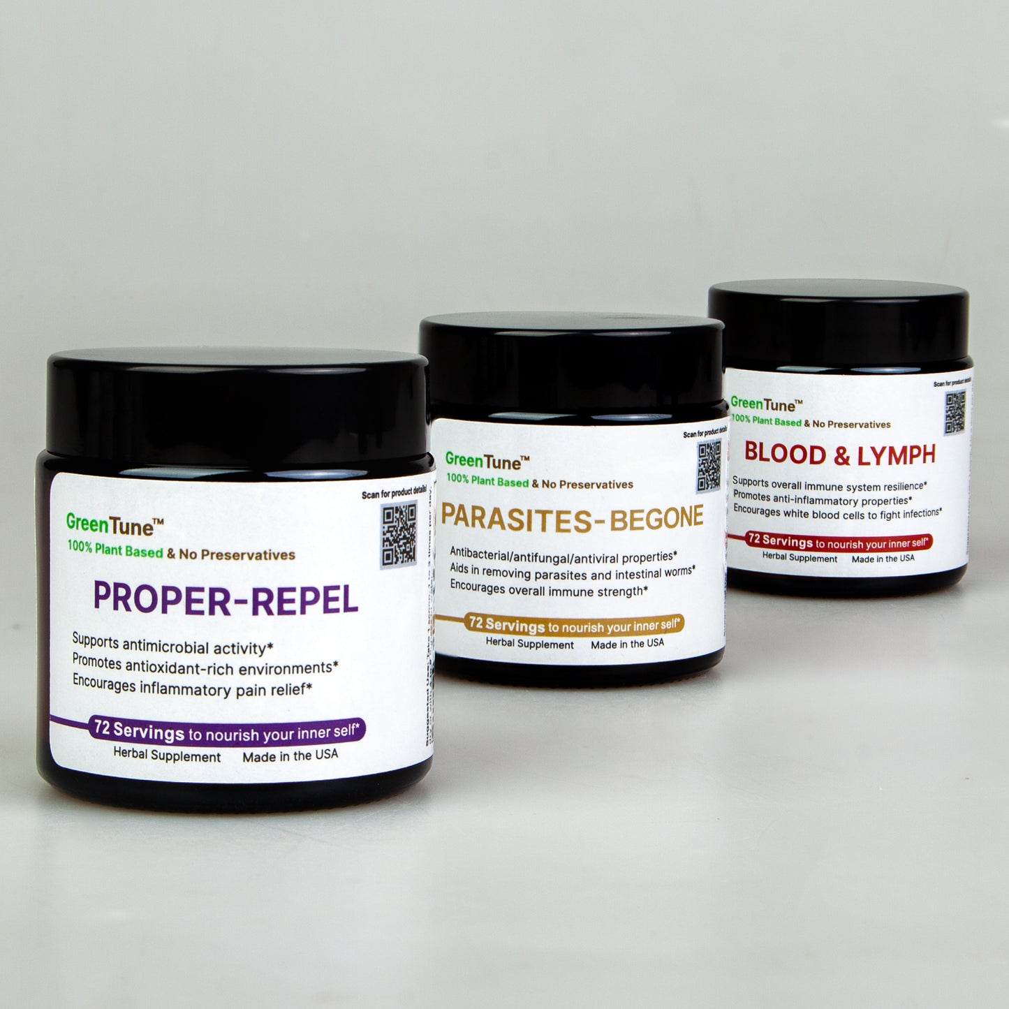 PROPER-REPEL, BLOOD & LYMPH, PARASITES-BEGONE, product labels