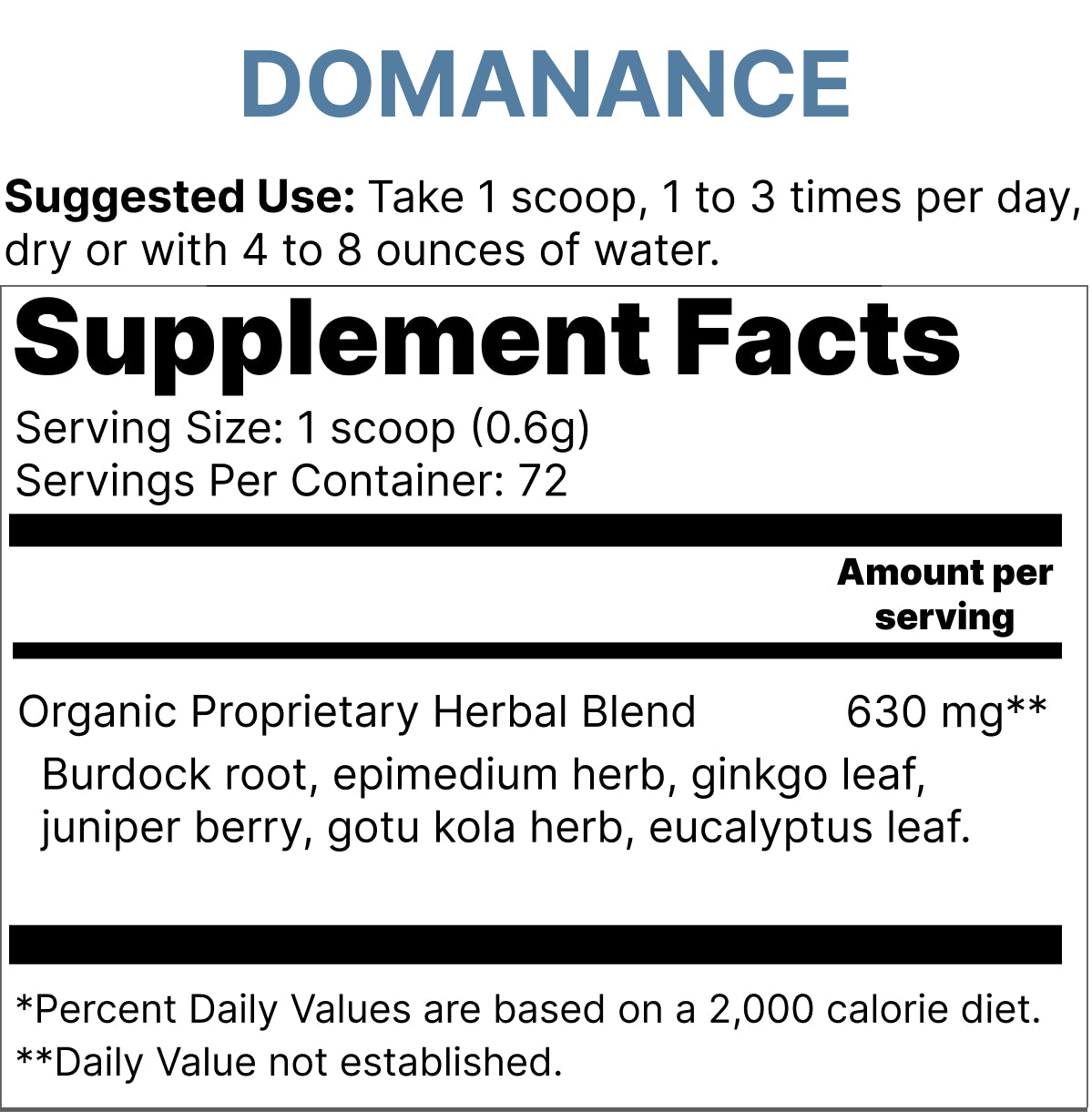 DOMANANCE supplement fact